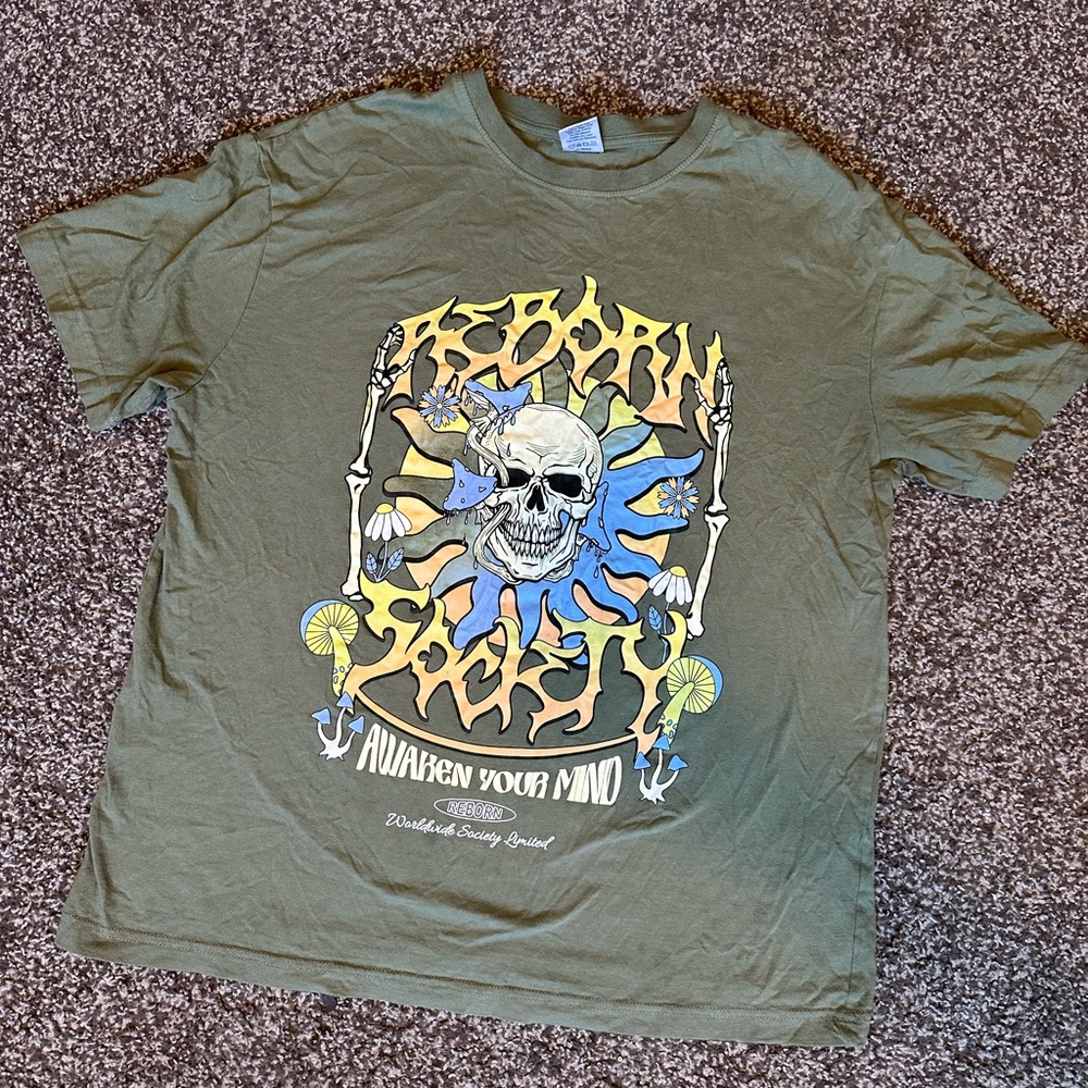 Reborn Society Earthy Green Graphic Tee